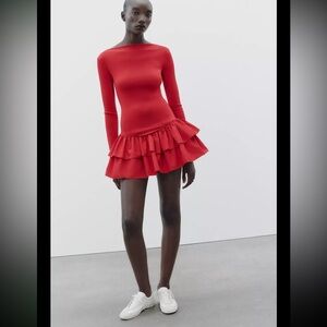 Zara short ruffled dress, red
